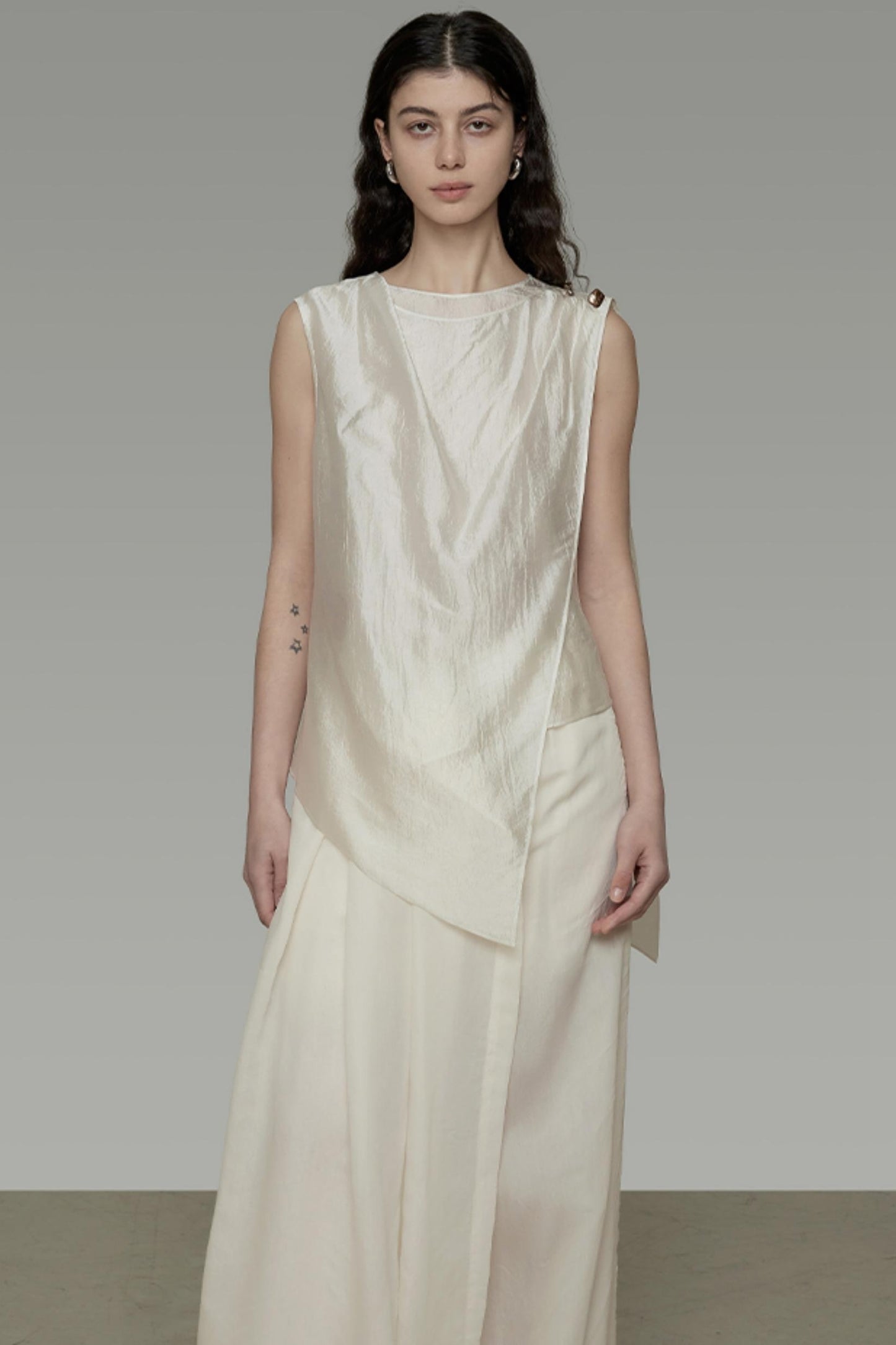 Draped Asymmetric Wide-Leg Trousers