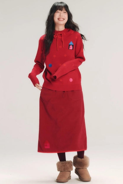 Colorful House Hooded Knit Sweater