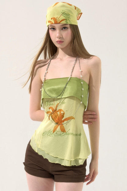 Irregular Hem Printed Tube Top