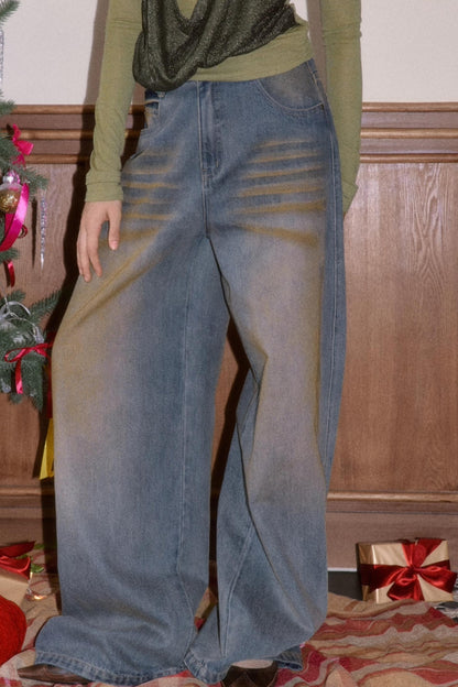 Vintage Smeared Denim Pants