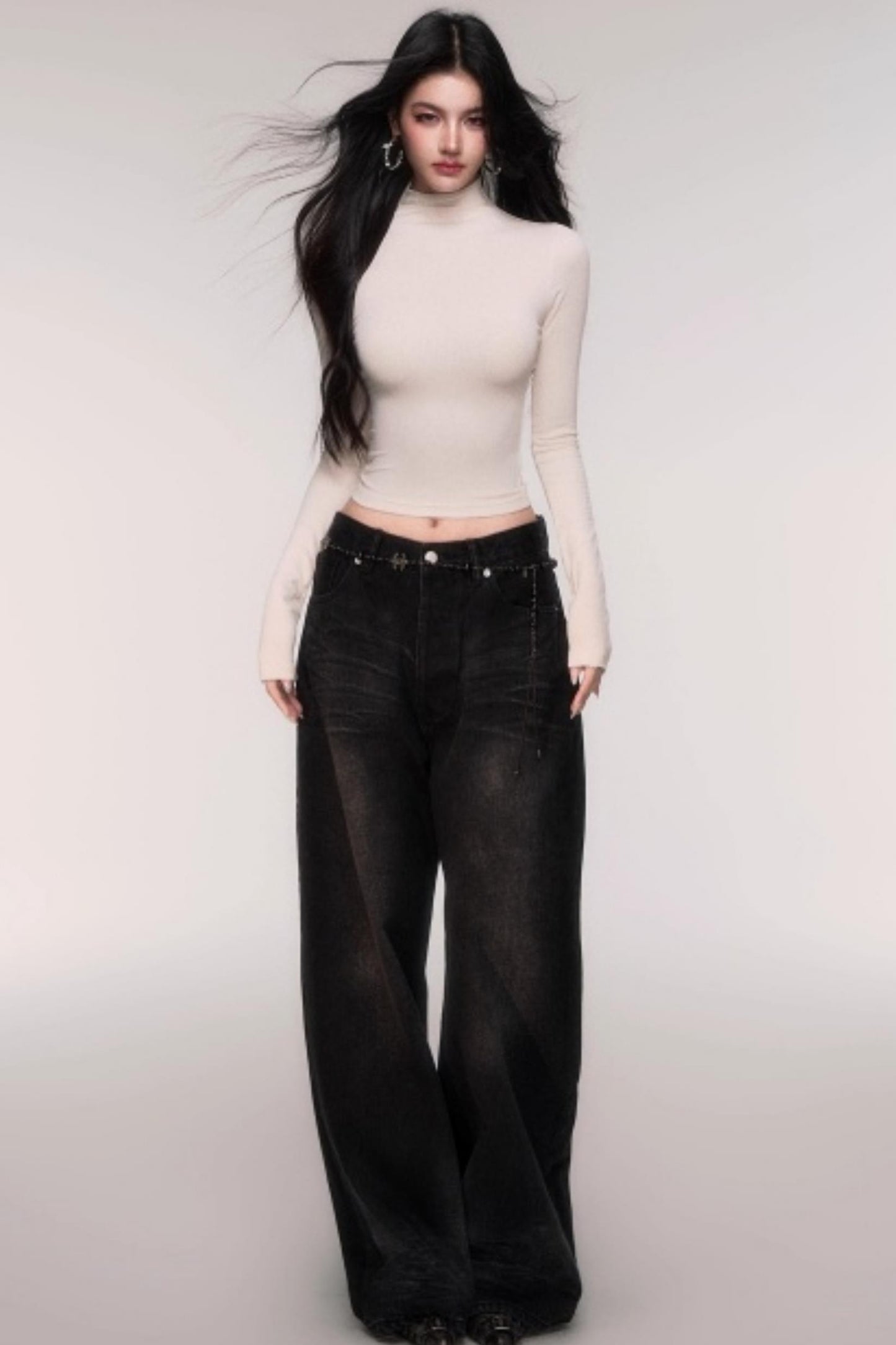 Washed High-Waisted Wide-Leg Jeans