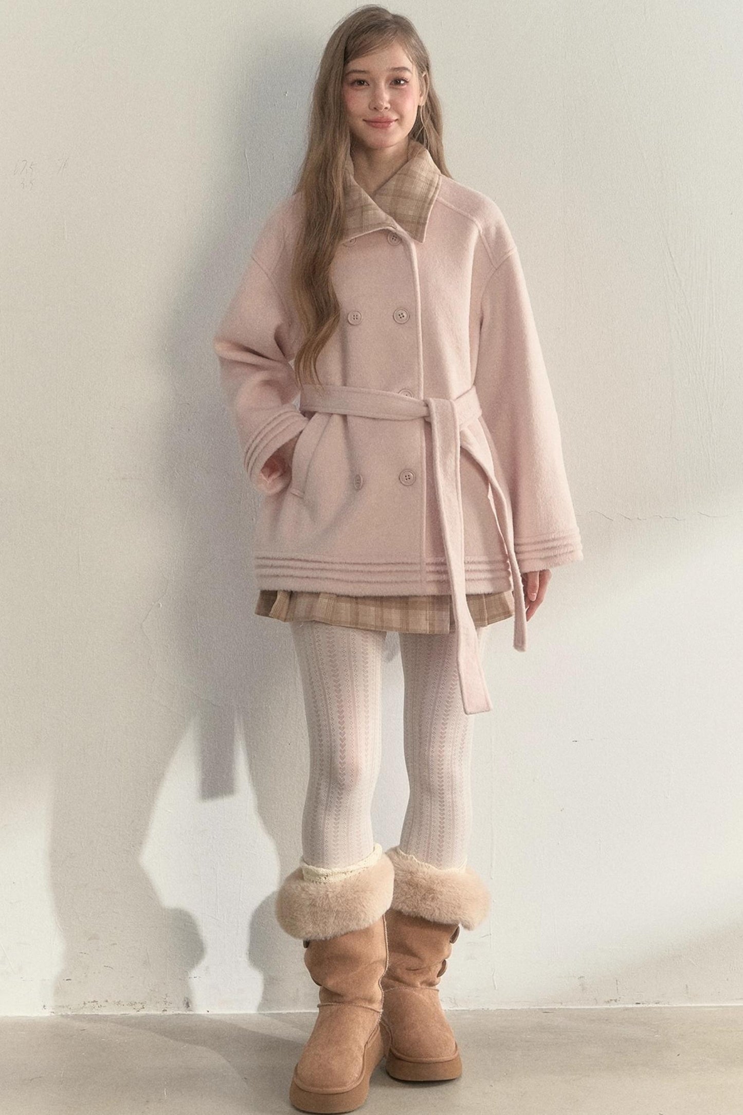 Plaid Double-Breasted Wool Coat