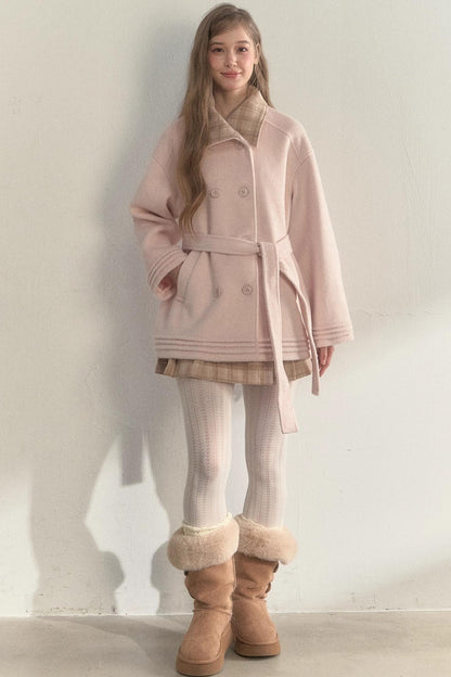 Plaid Double-Breasted Wool Coat