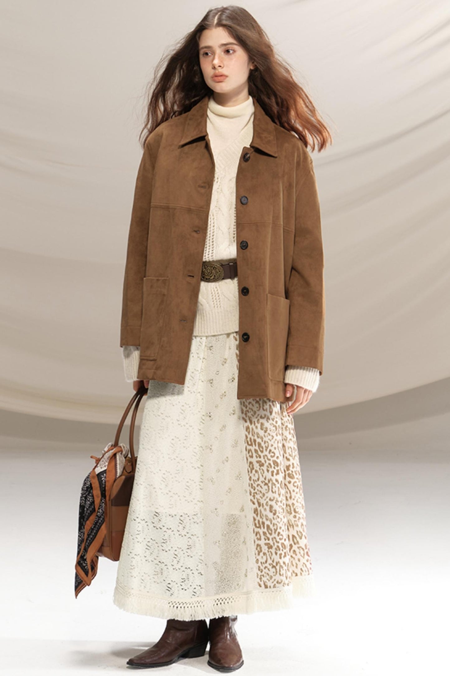 Silk Leopard Print Patchwork Skirt