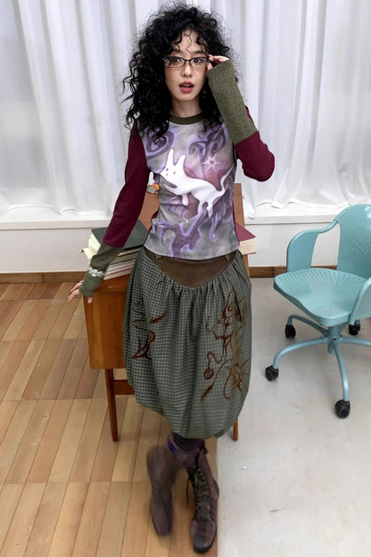 Flower Bud Flock Print Skirt