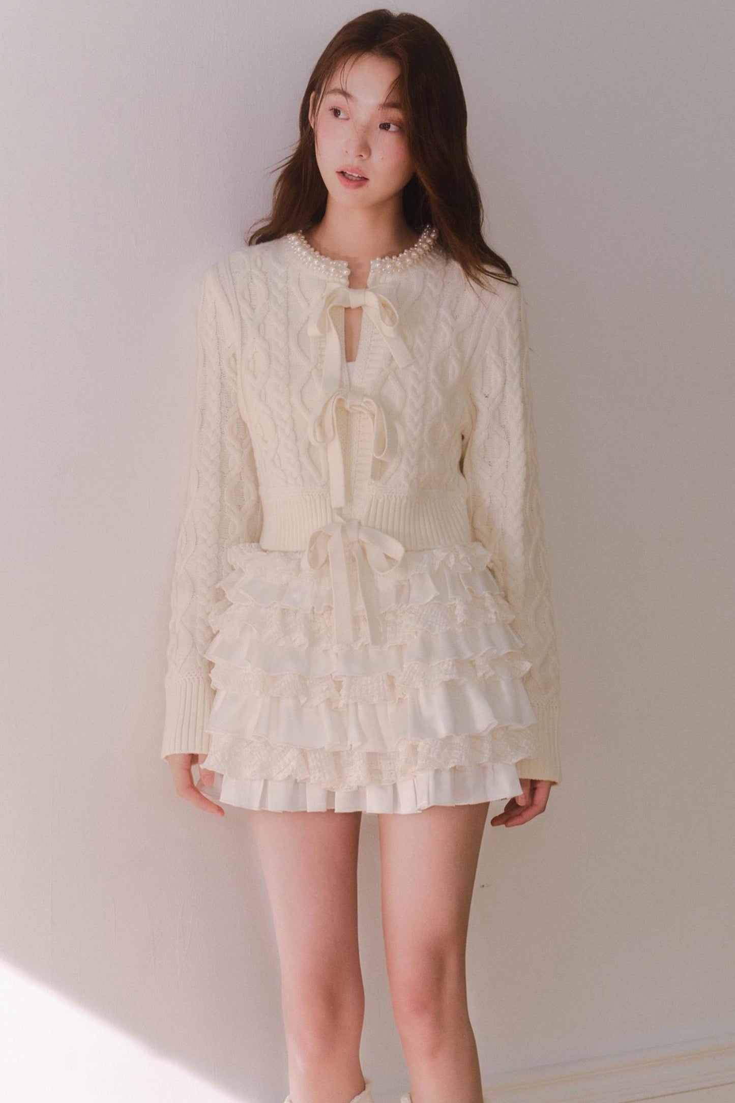 Off-White Satin Lace Skirt