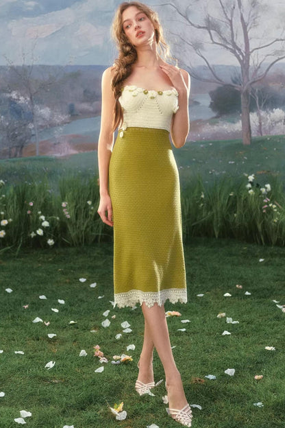 French Pastoral Knit Camisole Dress Set-Up