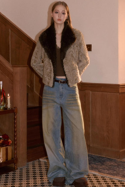 Two-Tone Patchwork Furry Coat