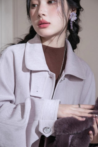 Velvet Purple Stand-Up Collar Jacket Set-Up