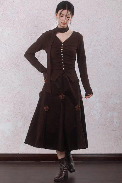 Caramel Coffee Shell Buckle Streamer Top