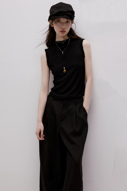 Imitation Linen Black Cropped Pants