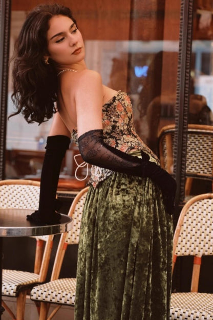 Emerald Velvet Lace Skirt Set-Up