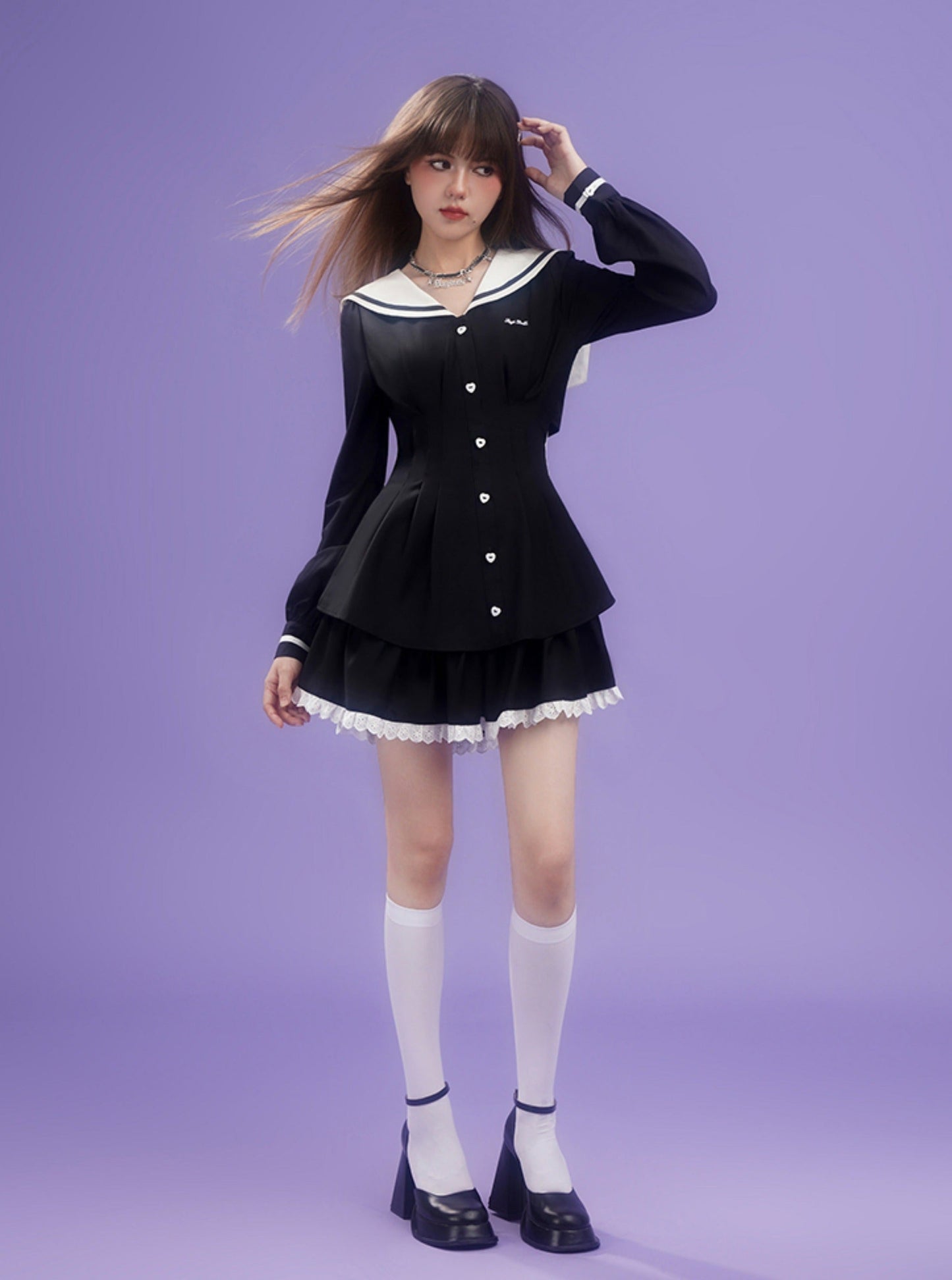 Sailor collar long-sleeved dress