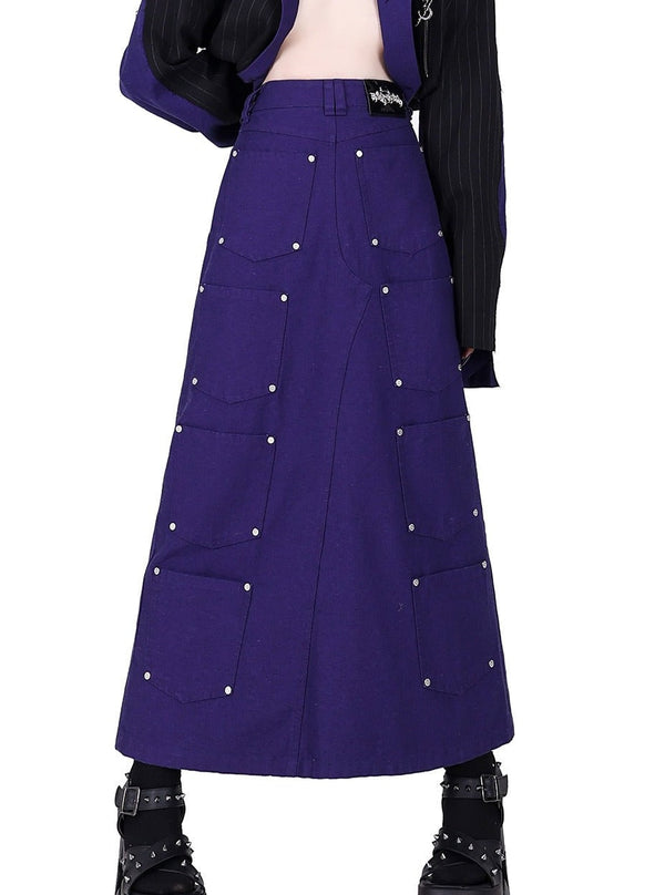 Multi-pocket denim skirt