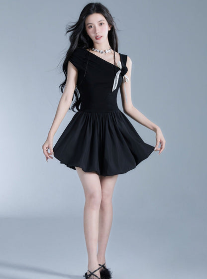 Knitted Slanted Shoulder Tuff Dress