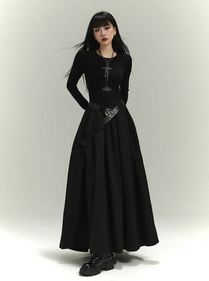 Luxury Long Sleeve Black Temperament Dress