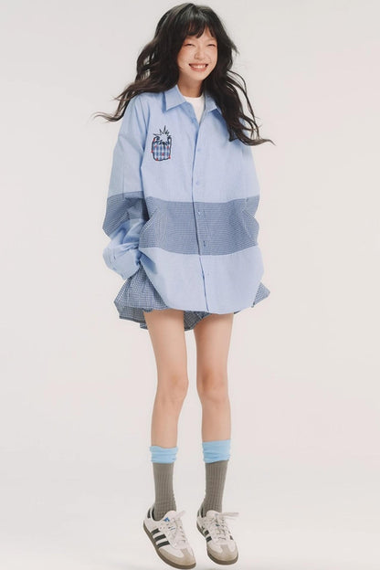 Blue Check Stitch Applique Shirt
