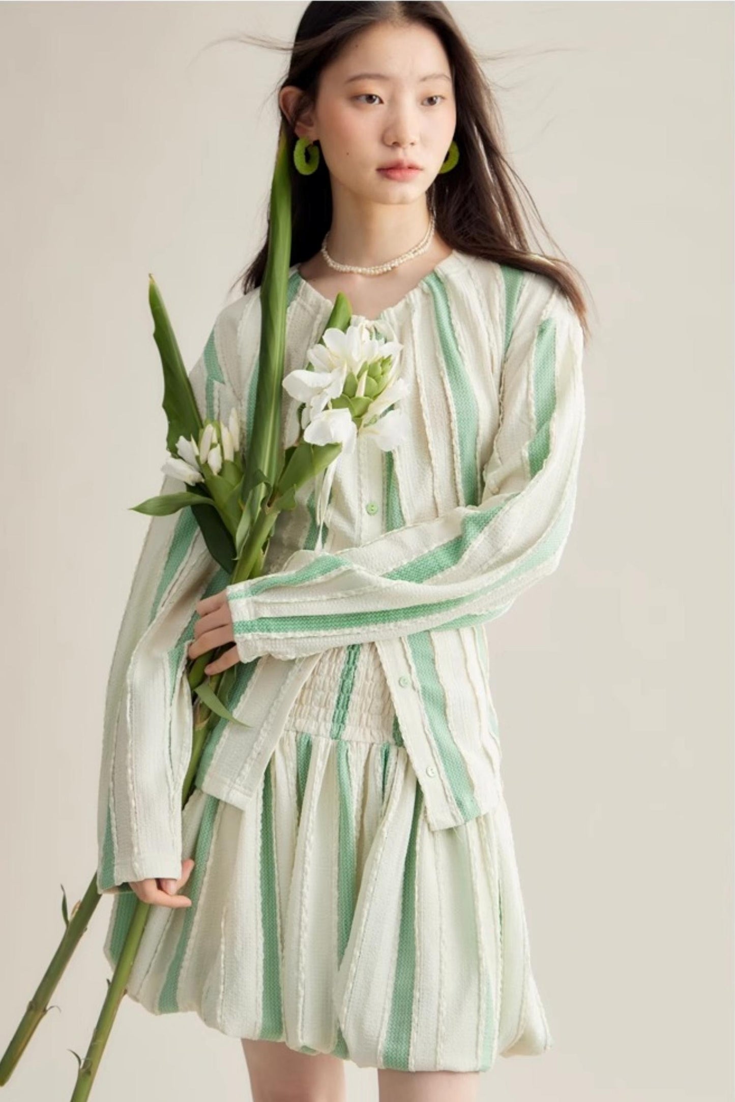 Elven Stripe Cardigan Skirt Set-Up