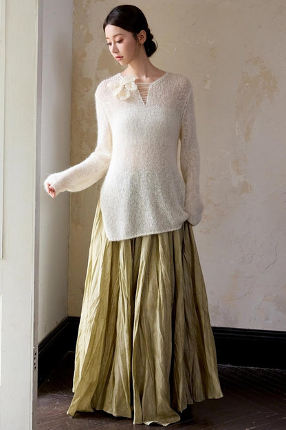 White Alpaca Wool Flower Sweater