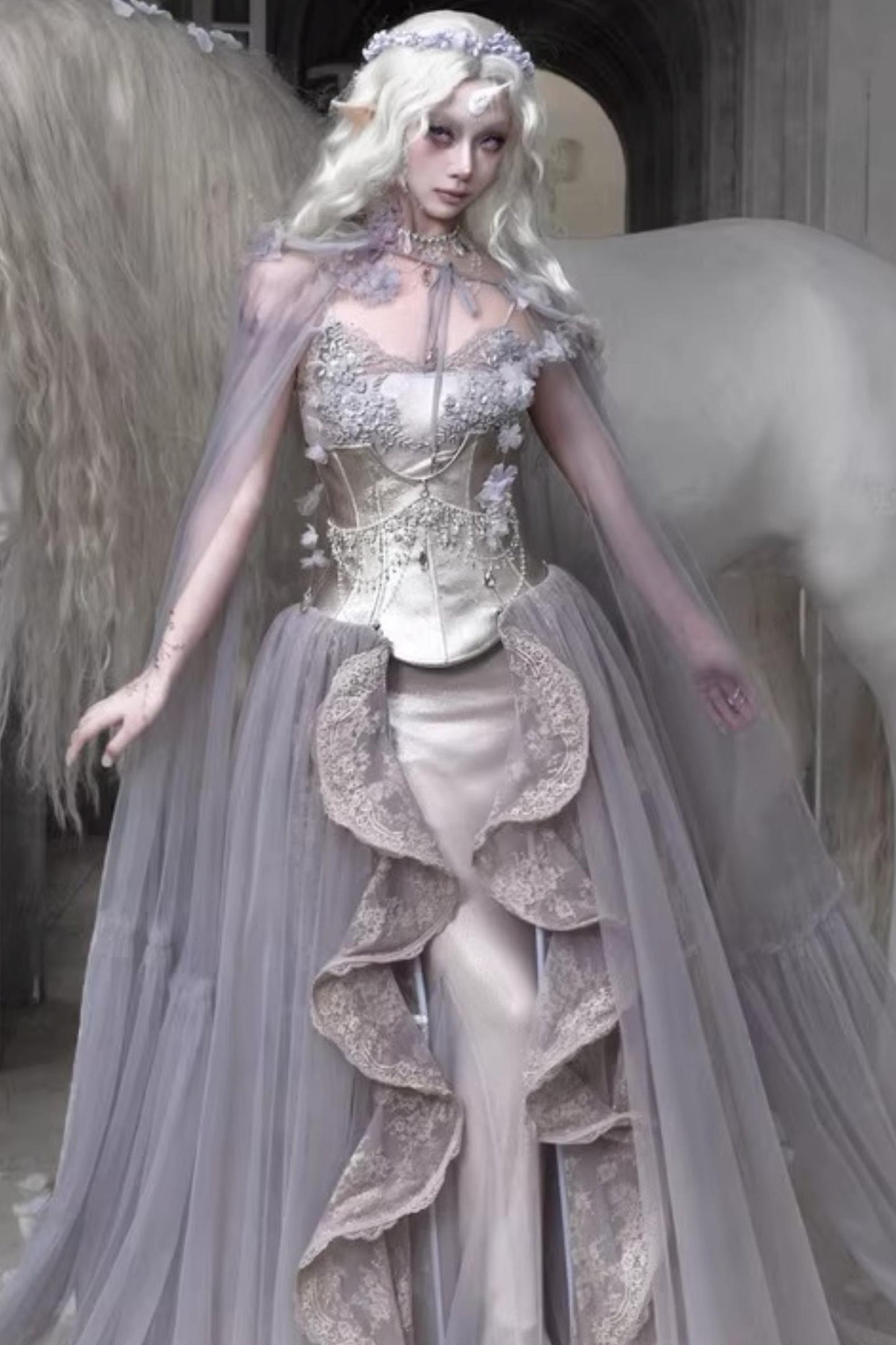 Moonlight Silver Corset Top Set