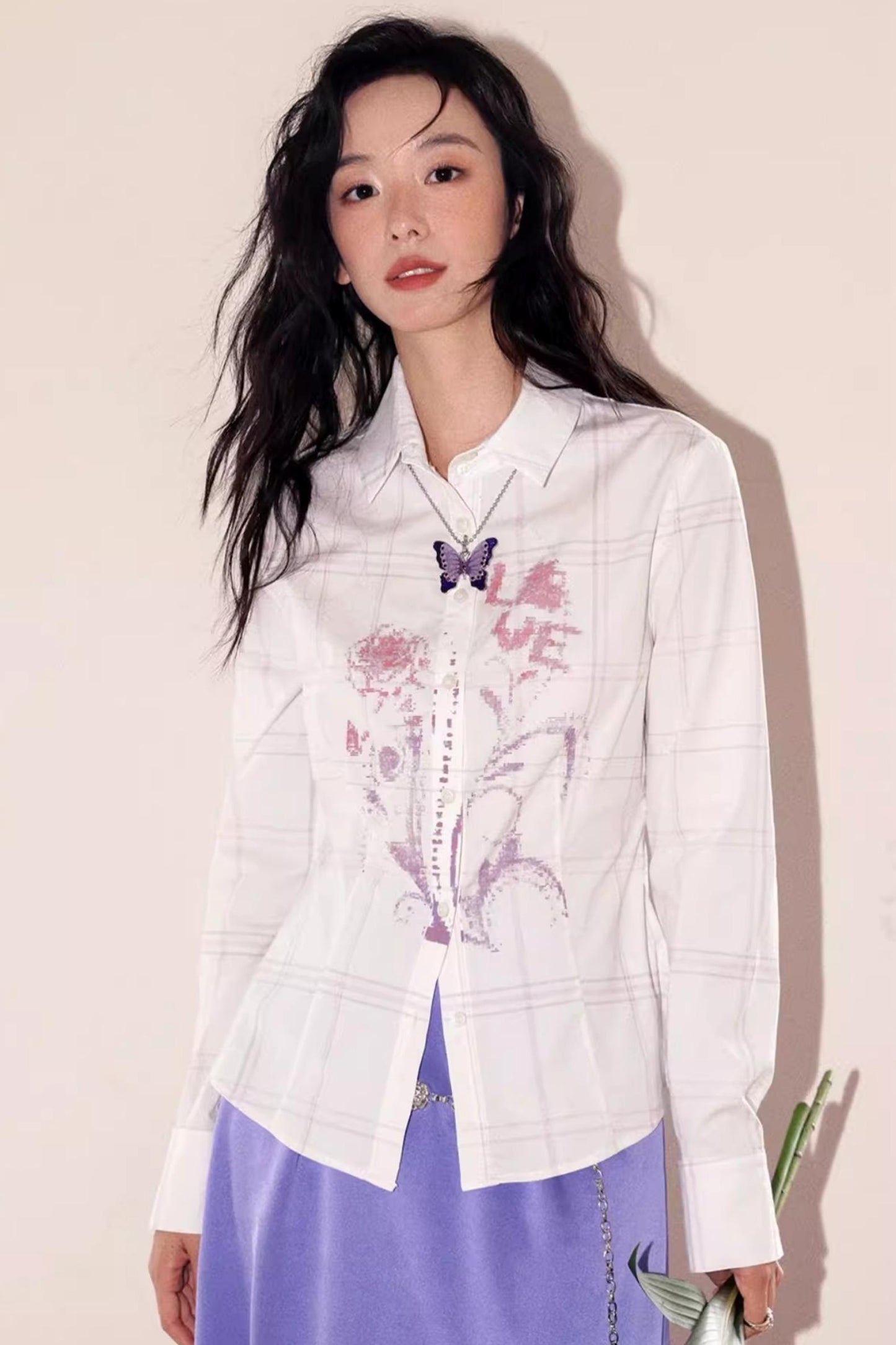 Flower Grid Print Shirt