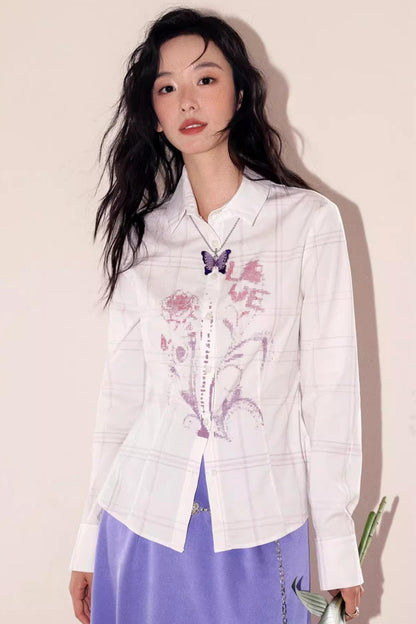 Flower Grid Print Shirt