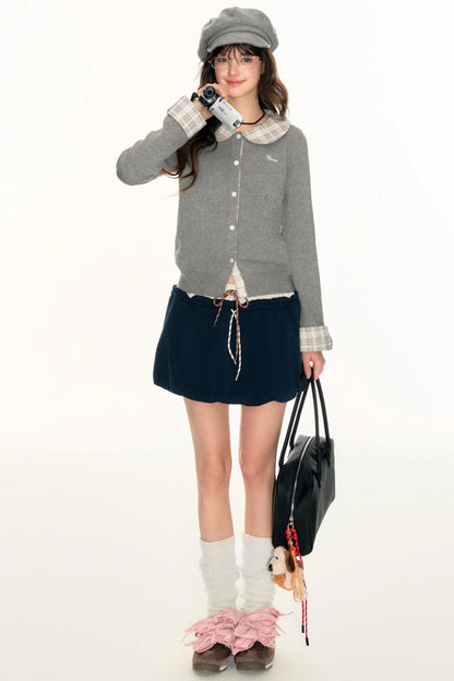 Panel Check Doll Collar Knit Sweater