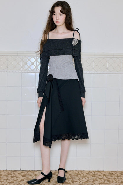 Camisole Knit Top Plaid Skirt Set-Up