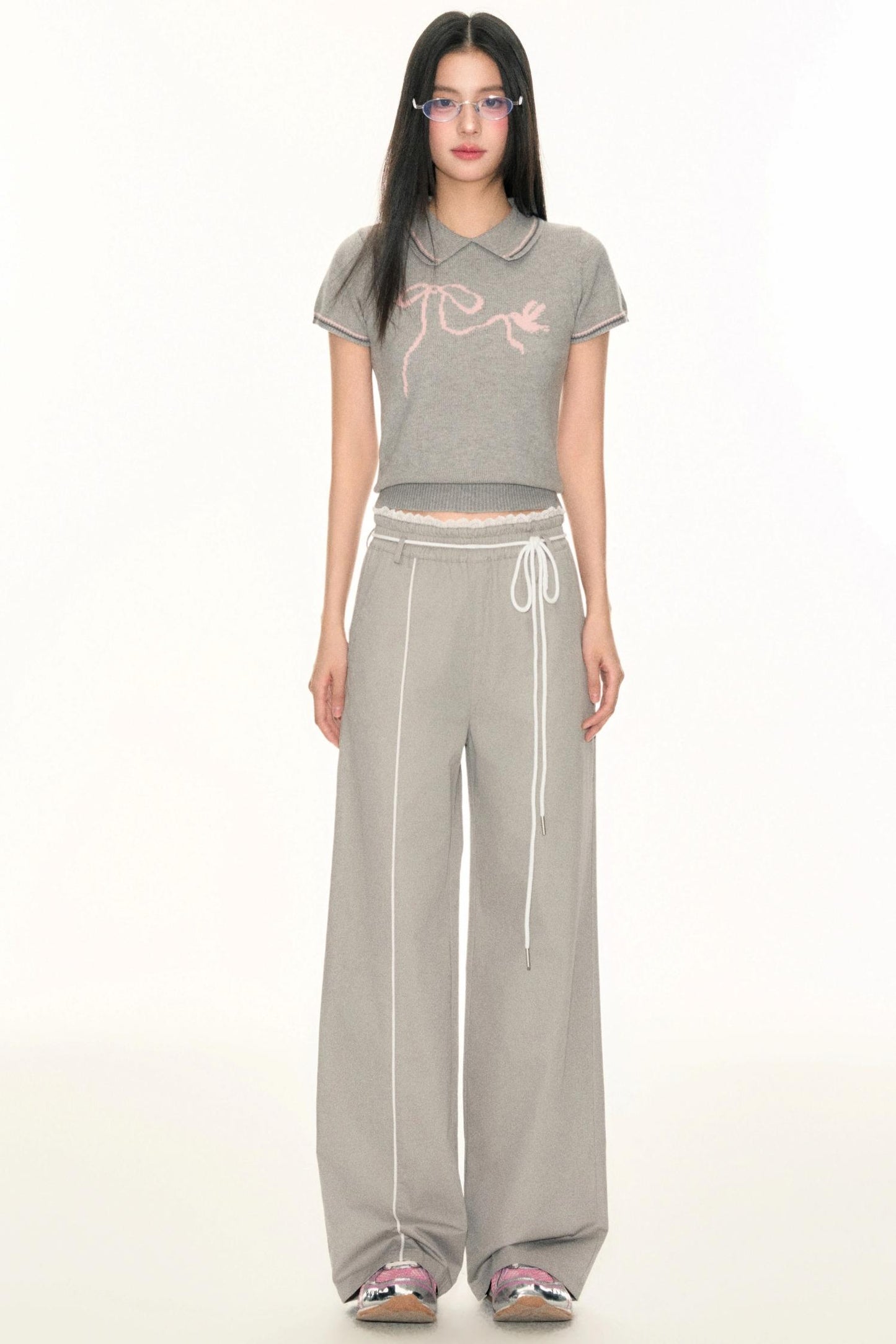 Lace Waist Wide-Leg Pants