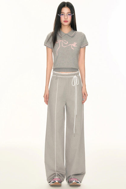 Lace Waist Wide-Leg Pants