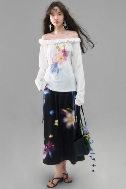 Slanted Shoulder Long-Sleeved Tencel Tee