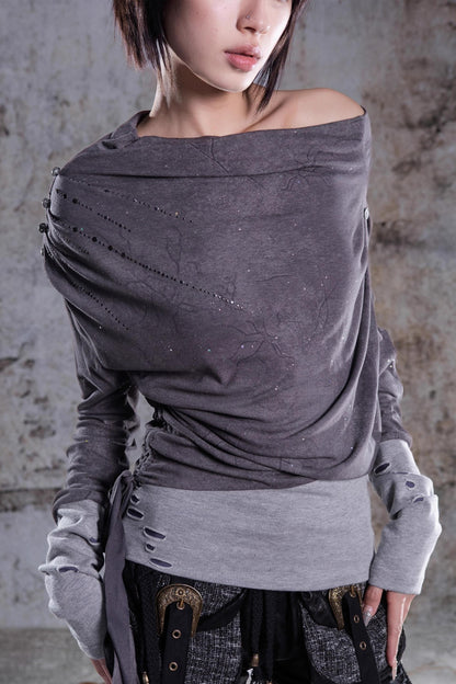 Original Irregular One-Shoulder Knitted Top