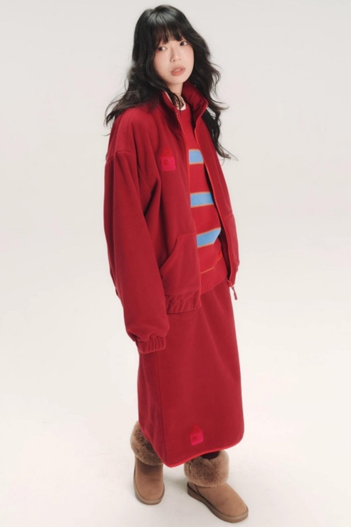 Color-Block Embroidery Fleece Jacket