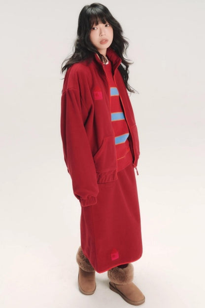 Color-Block Embroidery Fleece Jacket