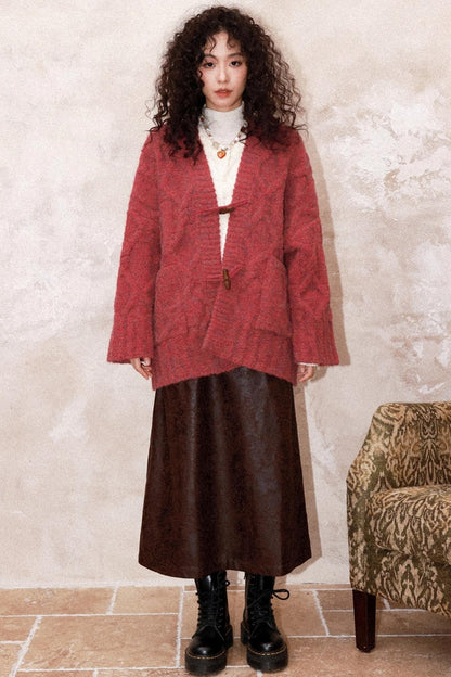 Evening Light Red Knitted Cardigan