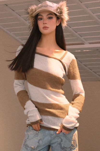 Color-Block Asymmetrical Knit Sweater