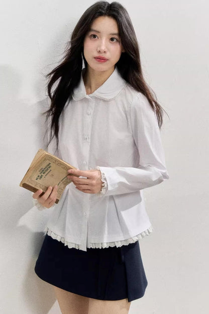 레이어링 아트 화이트 긴팔 셔츠