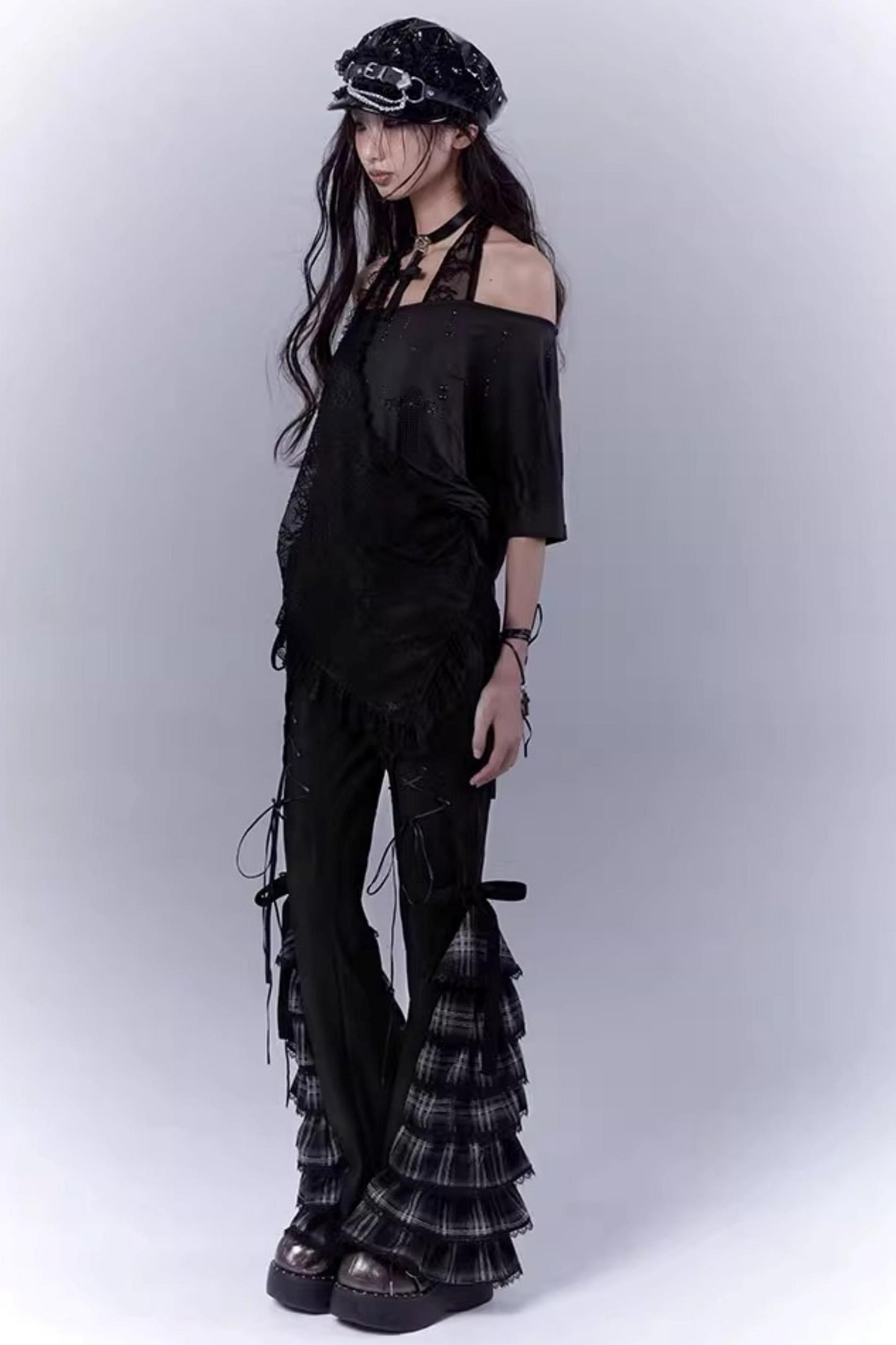 Black Lace-Trimmed Tee