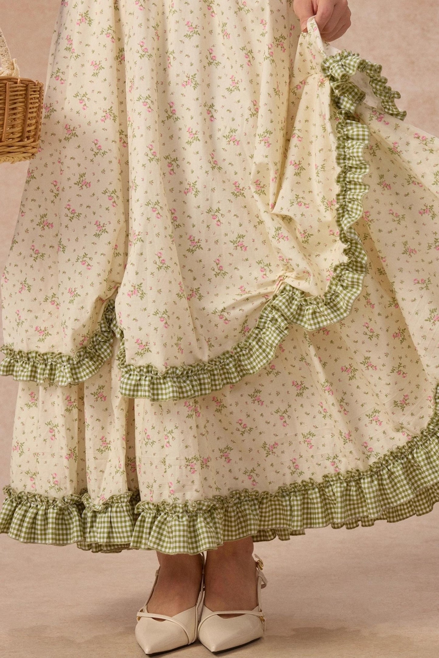 French Pastoral Style Floral Waist Dress