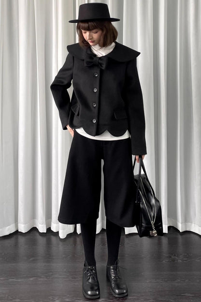 Black Woolen Bow Coat
