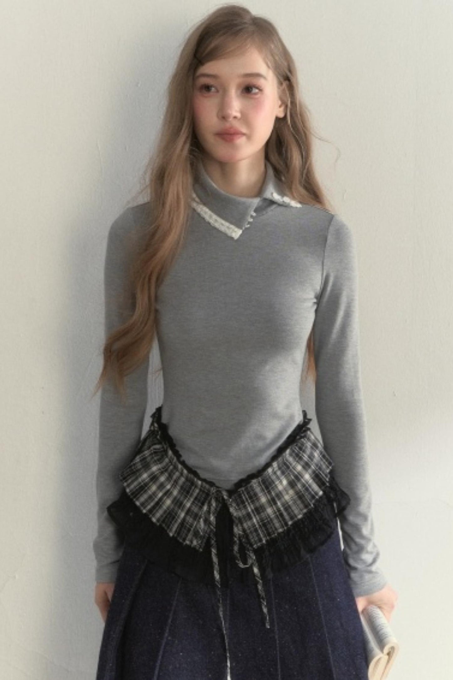Layered Pleated Base Long Sleeve Top