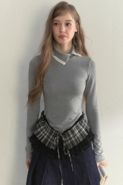 Layered Pleated Base Long Sleeve Top