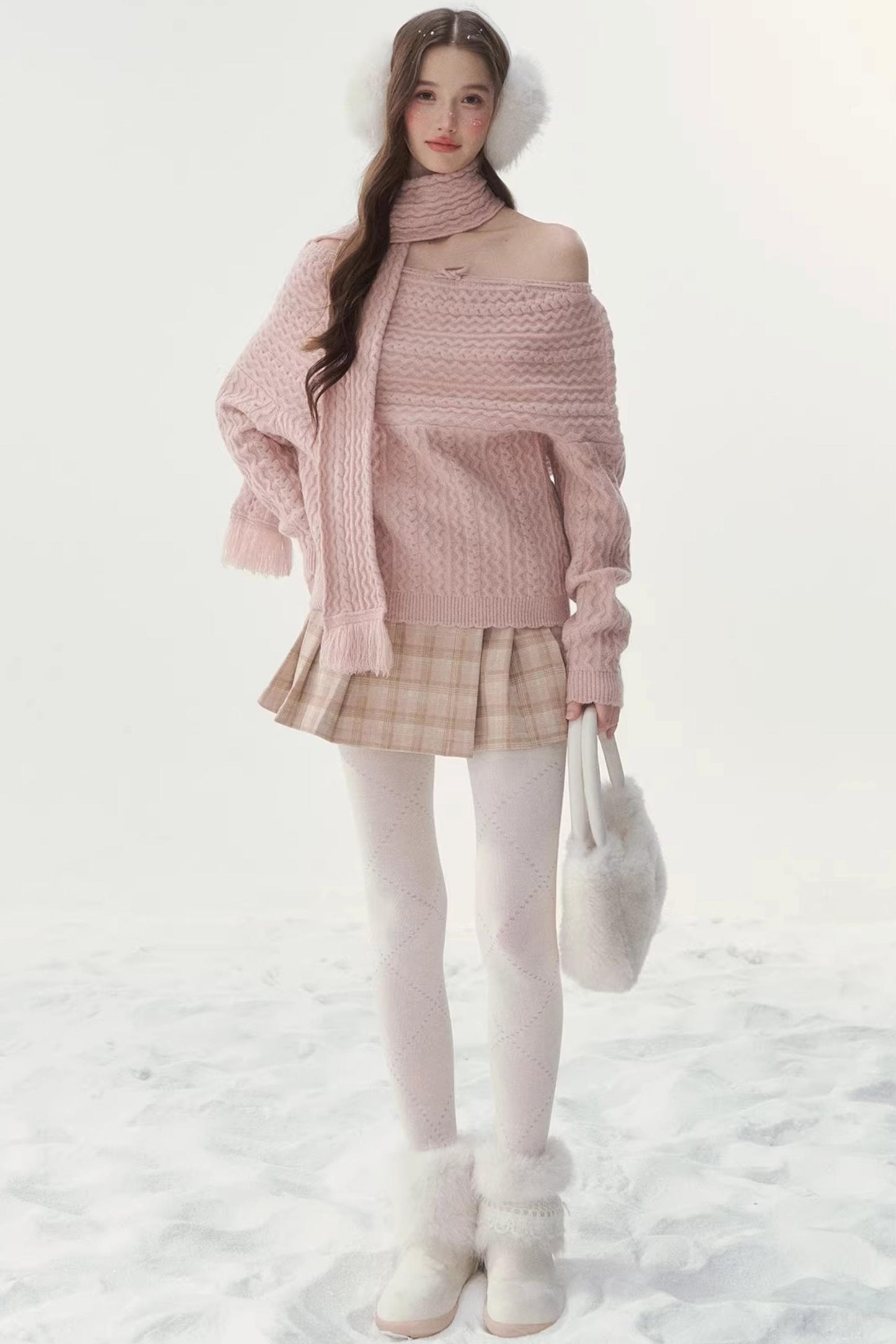 Vintage Off-Shoulder Knit Sweater