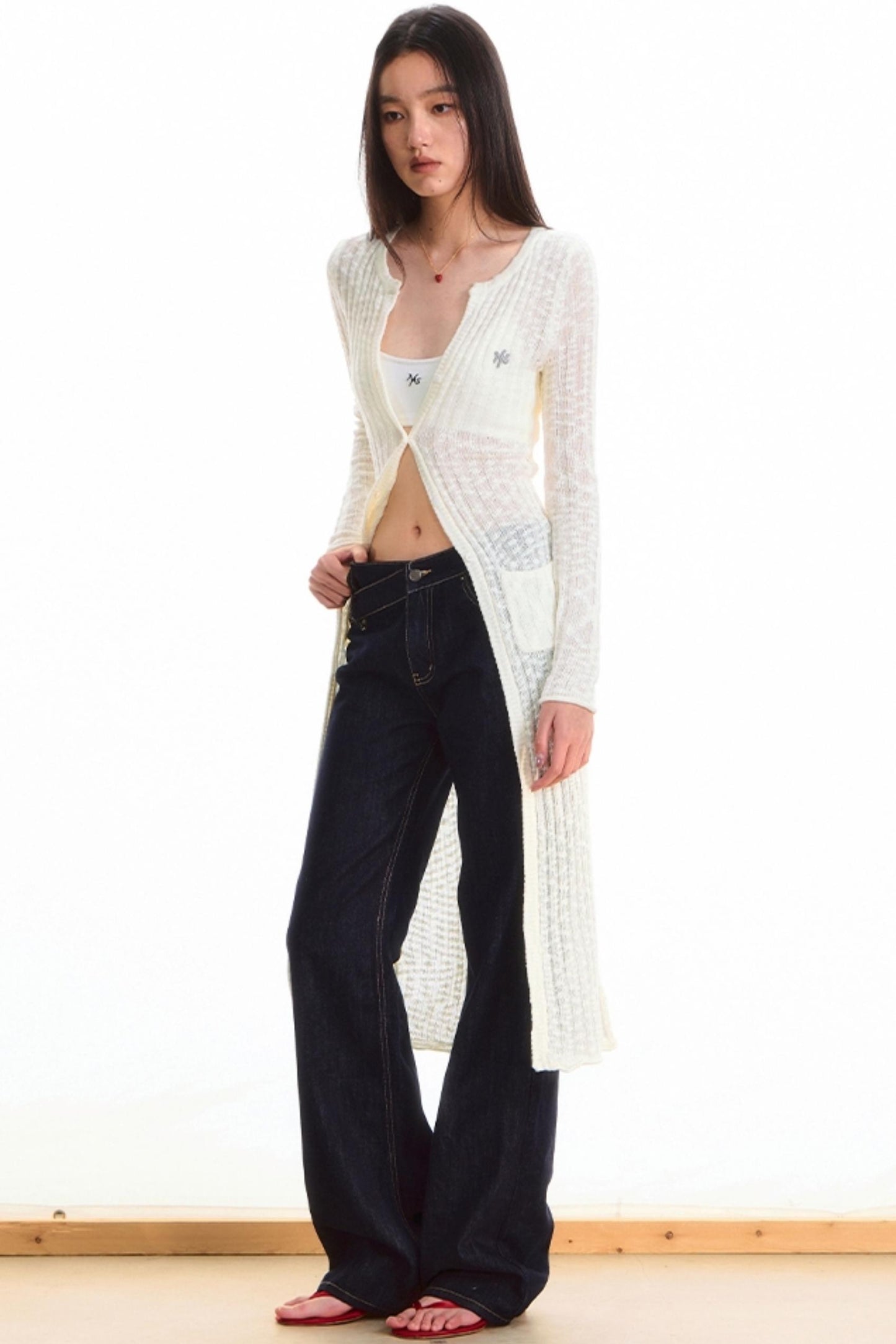 Pearl White Casual Knit Cardigan