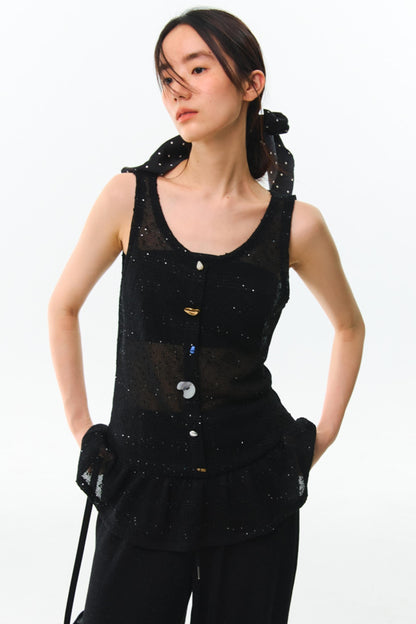 Shards Sequin Ruffled Top