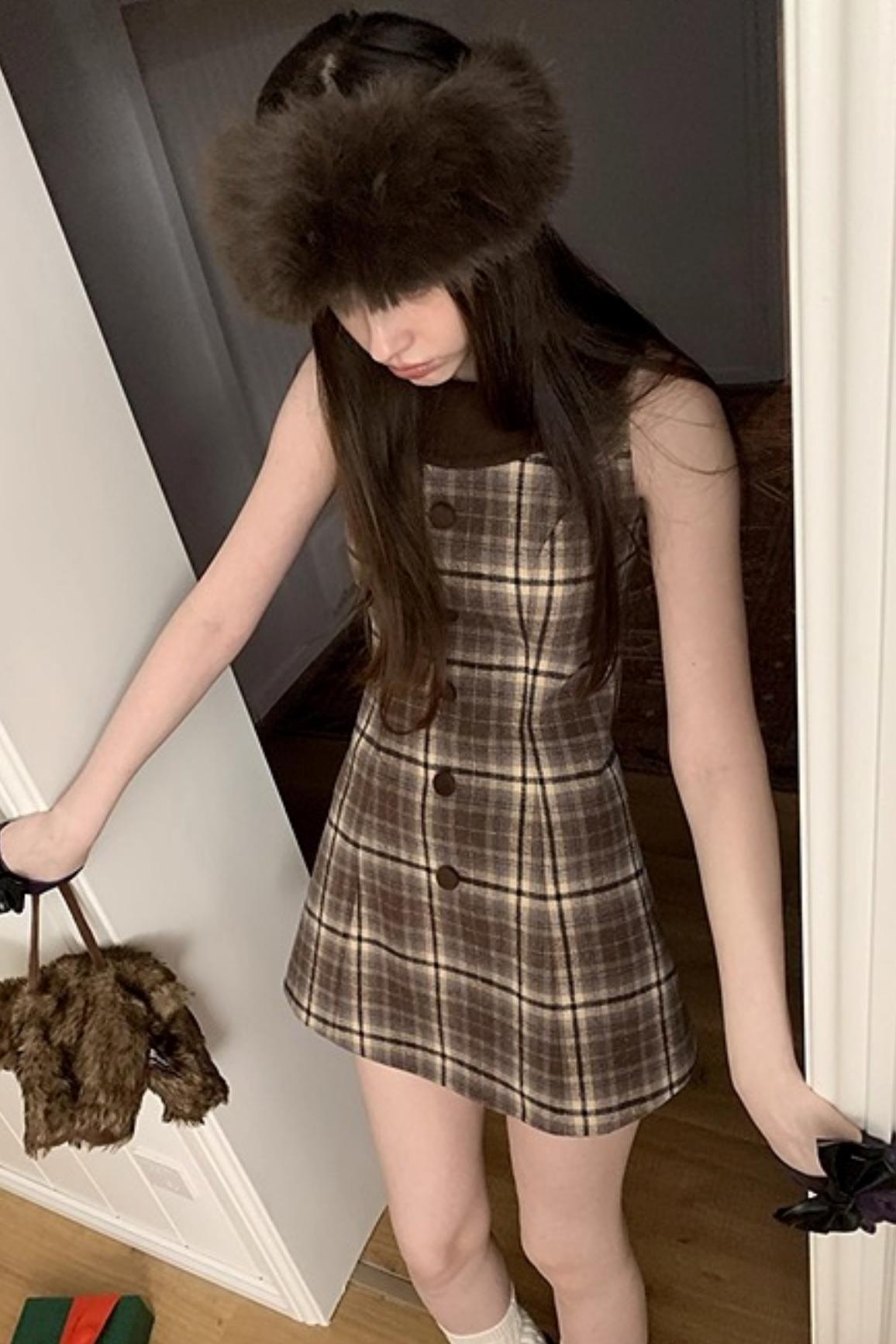 American Retro Plaid Woolen Dress