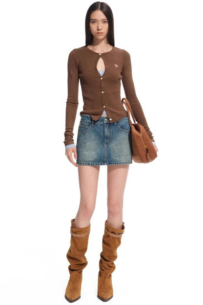 Modern Retro Twill Patchwork Hip Skirt