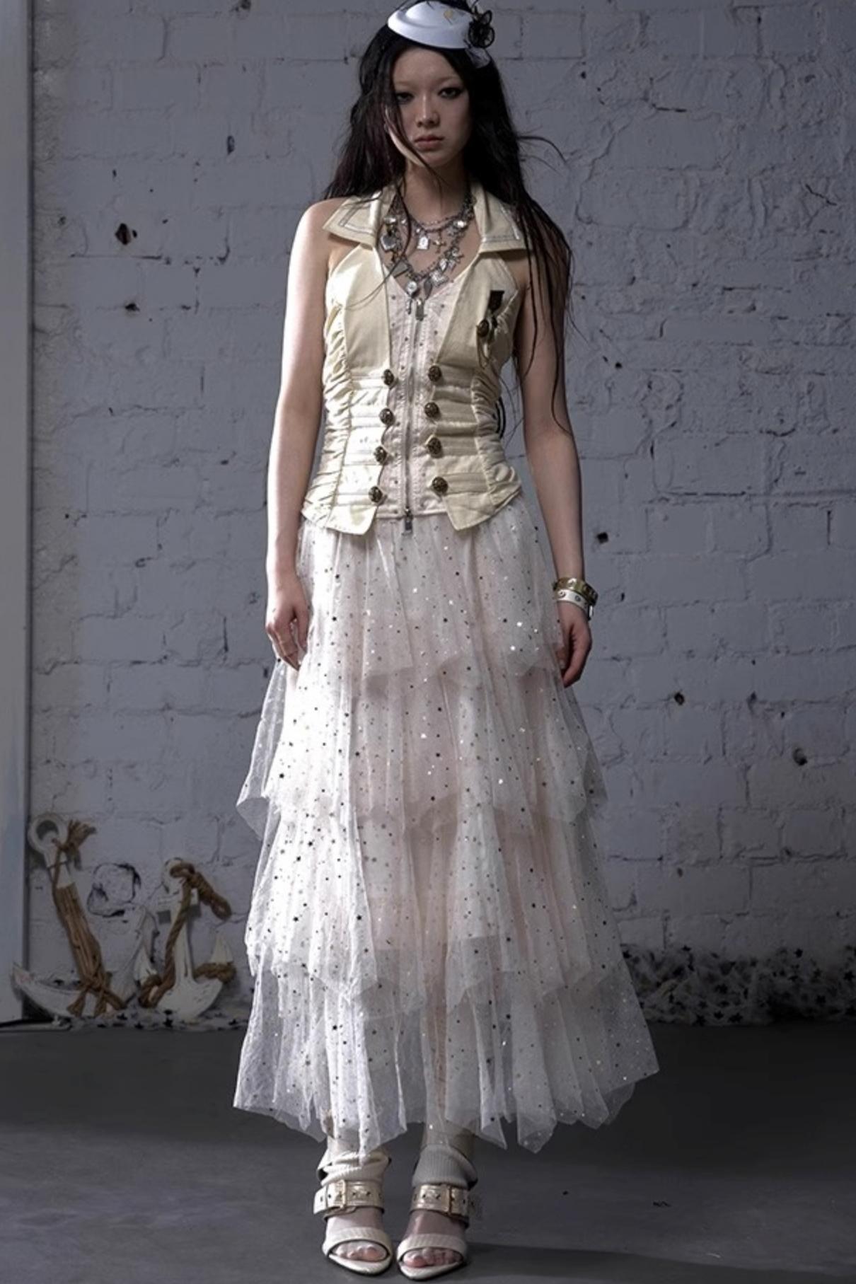 Fairycore Star Tiered Mesh Skirt