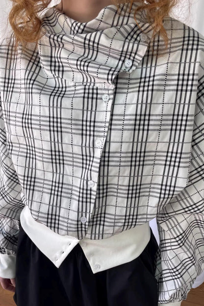Checkered Pleated Collar Shirt