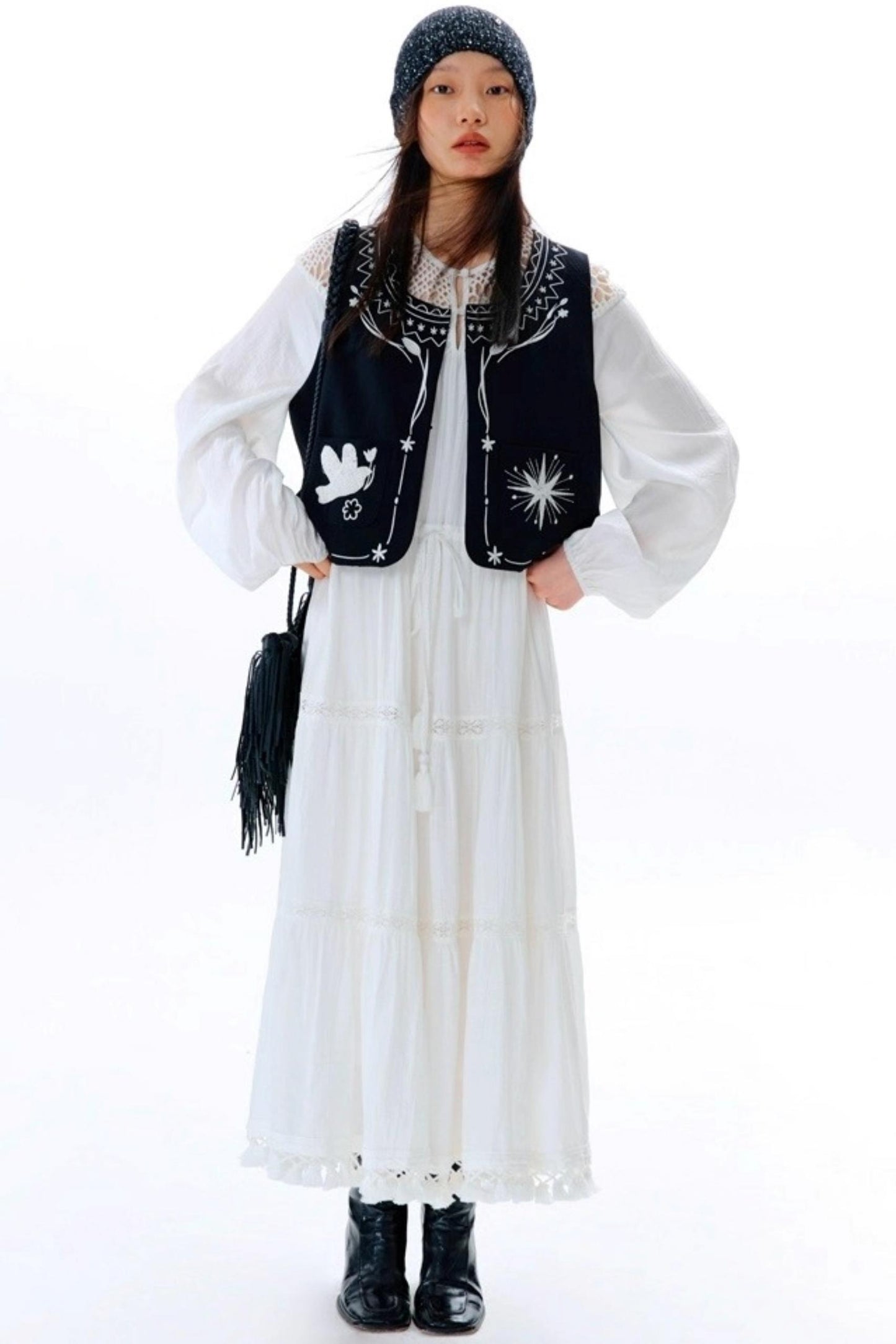 Dream Catcher Lace Panel Long-Sleeved Dress